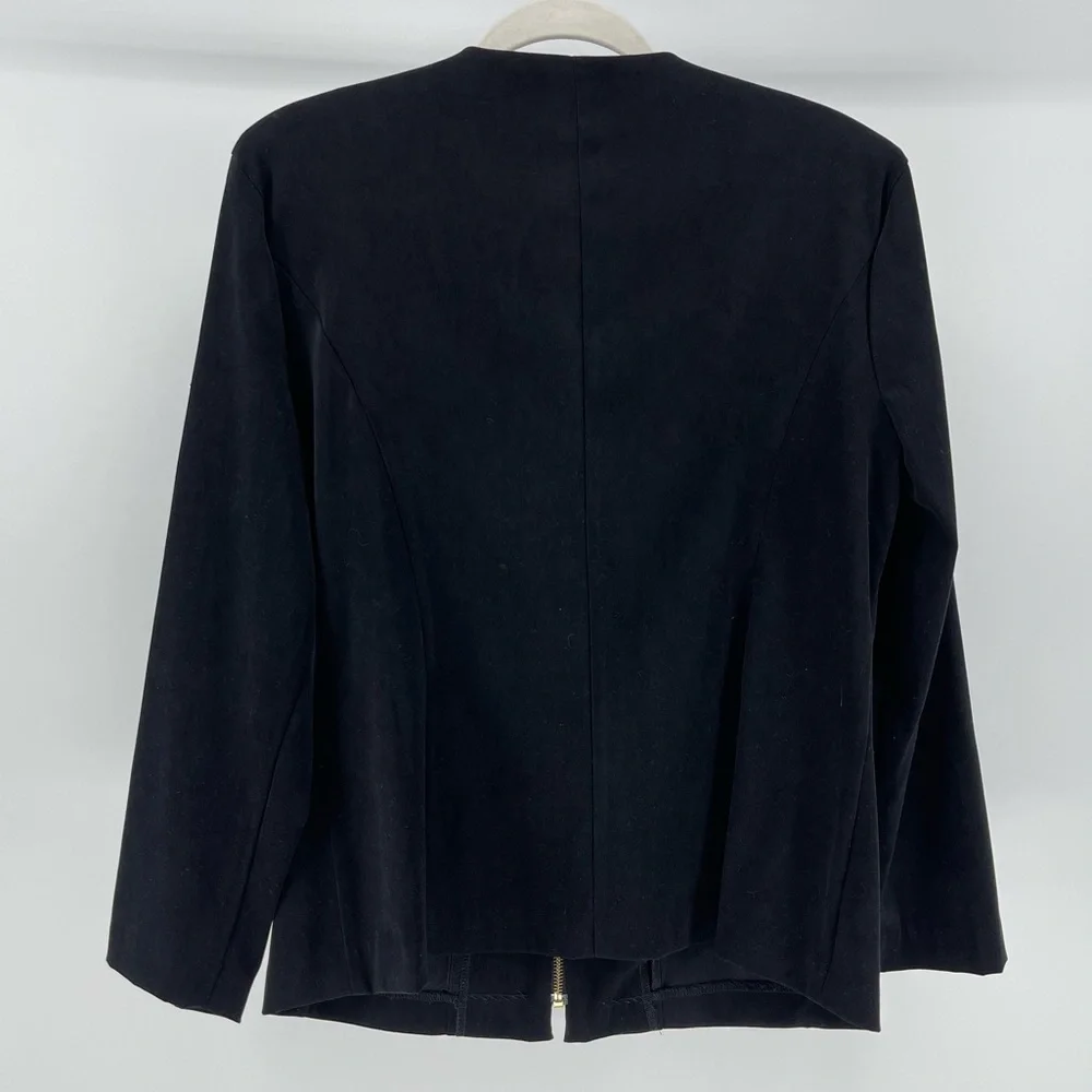 Vintage 90s Sag Harbor Black Zip Front Blazer with Gold Accents, Women's 10P
